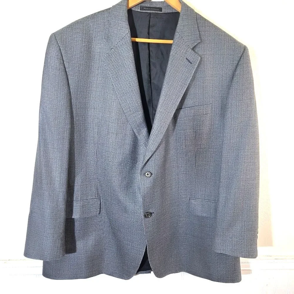 Lauren Ralph Lauren Blazer Mens 48R Blue Houndstooth Silk Wool Sport Coat Jacket